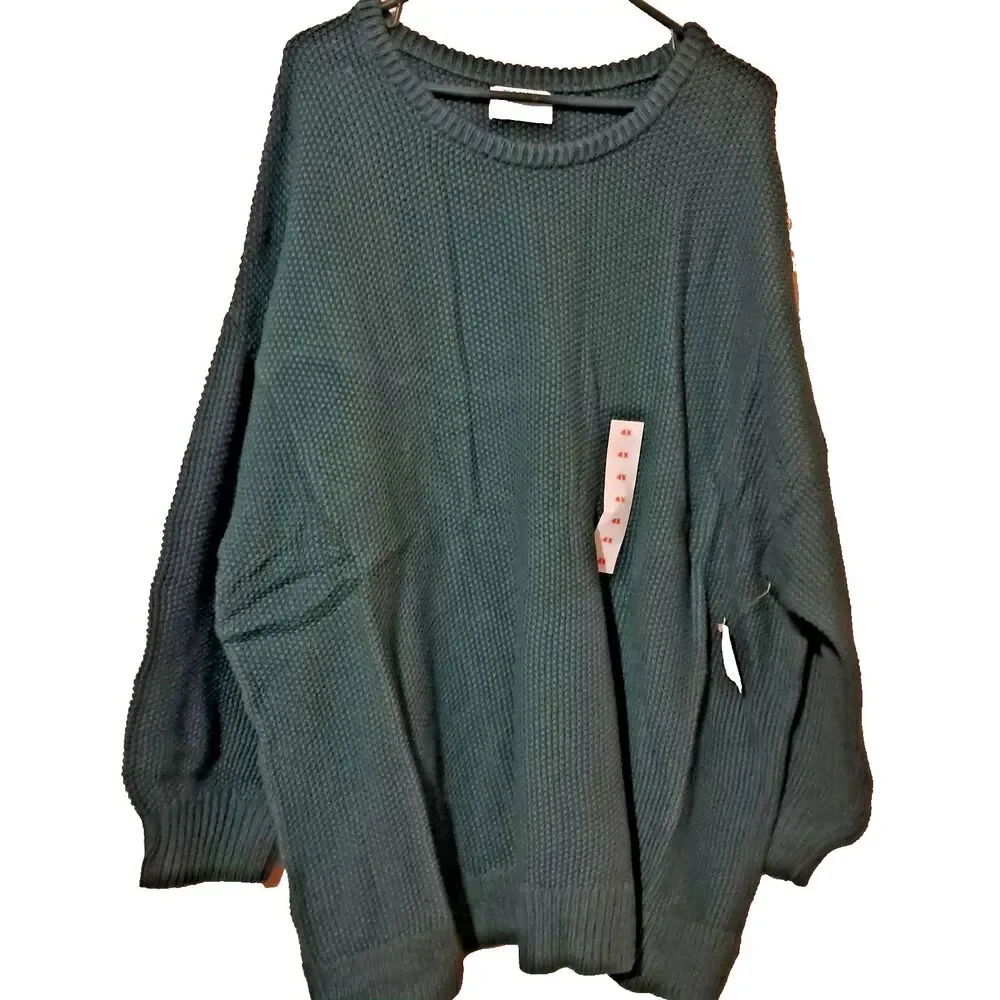 NWT Old Navy Sweater Women Size 4X Tunic Length Oversized Pullover Knit Green - Picture 1 of 8
